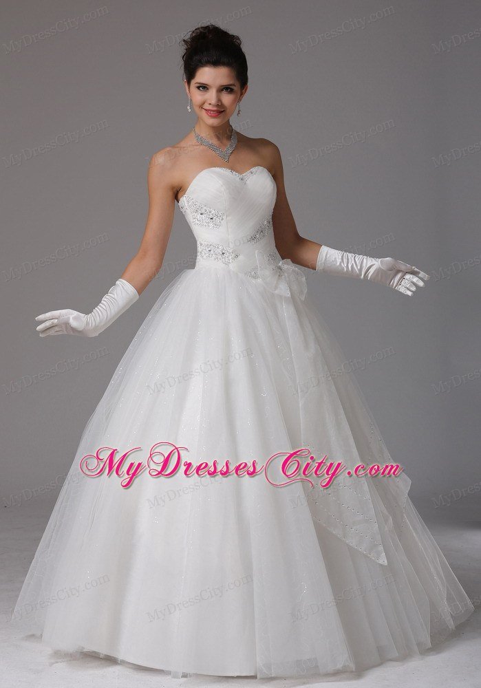 Romantic A-line Sweetheart Beading and Ruche Bridal Dress With Bowknot