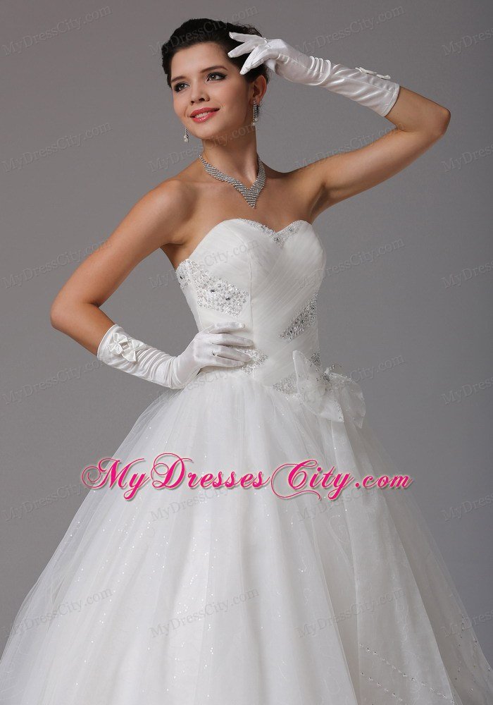 Romantic A-line Sweetheart Beading and Ruche Bridal Dress With Bowknot