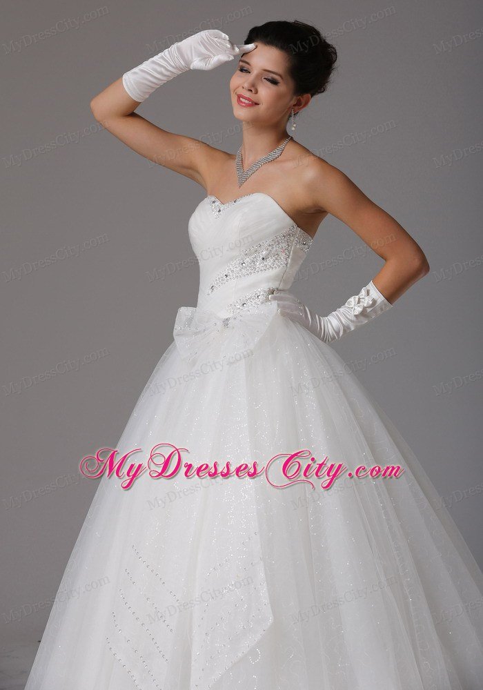 Romantic A-line Sweetheart Beading and Ruche Bridal Dress With Bowknot