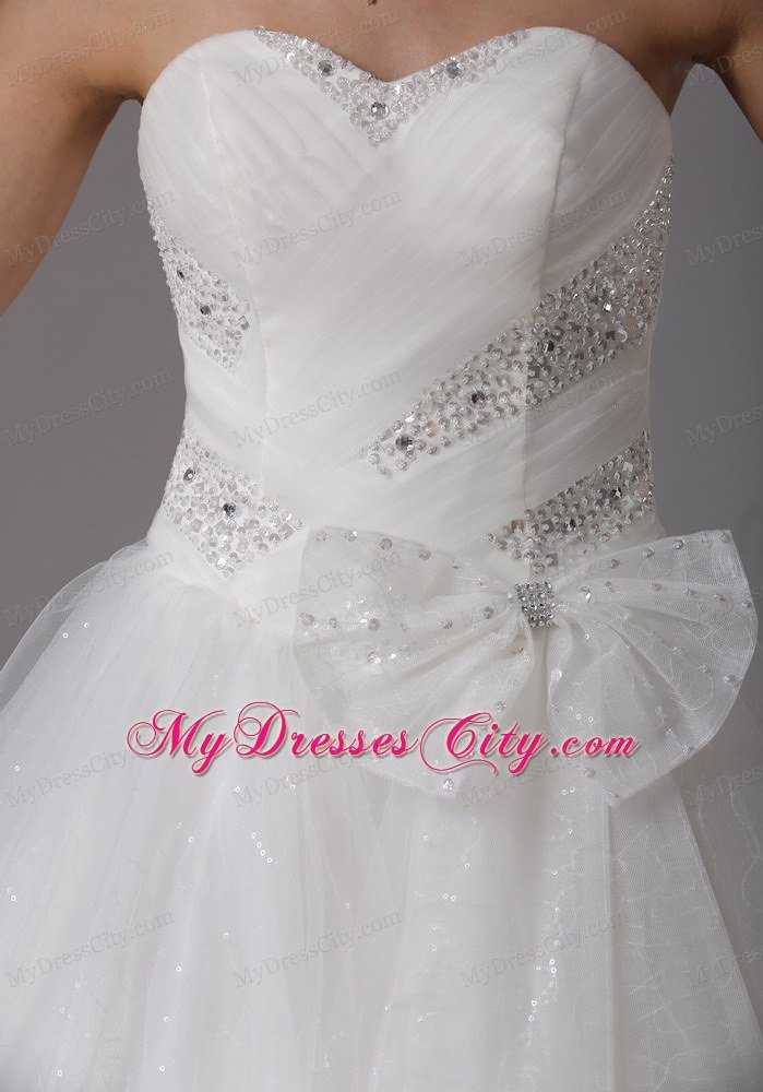 Romantic A-line Sweetheart Beading and Ruche Bridal Dress With Bowknot