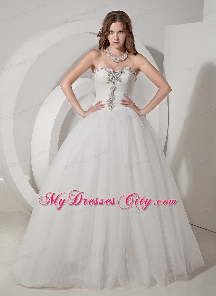 A-line Beaded Sweetheart Taffeta and Organza Wedding Dress with Train