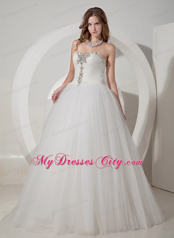 A-line Beaded Sweetheart Taffeta and Organza Wedding Dress with Train