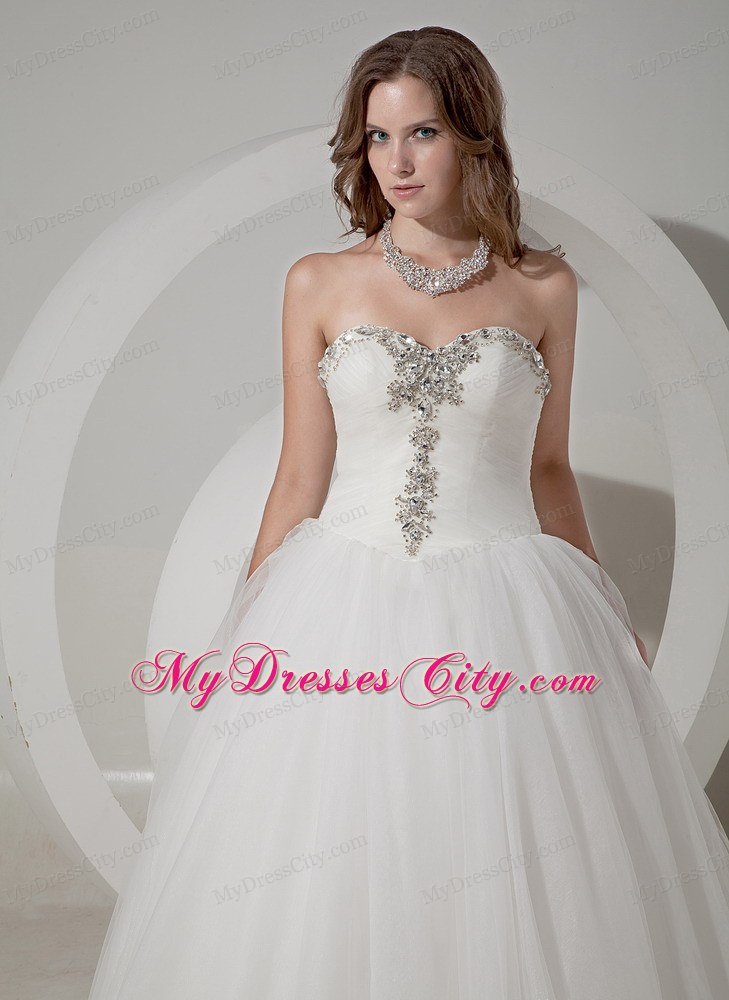 A-line Beaded Sweetheart Taffeta and Organza Wedding Dress with Train