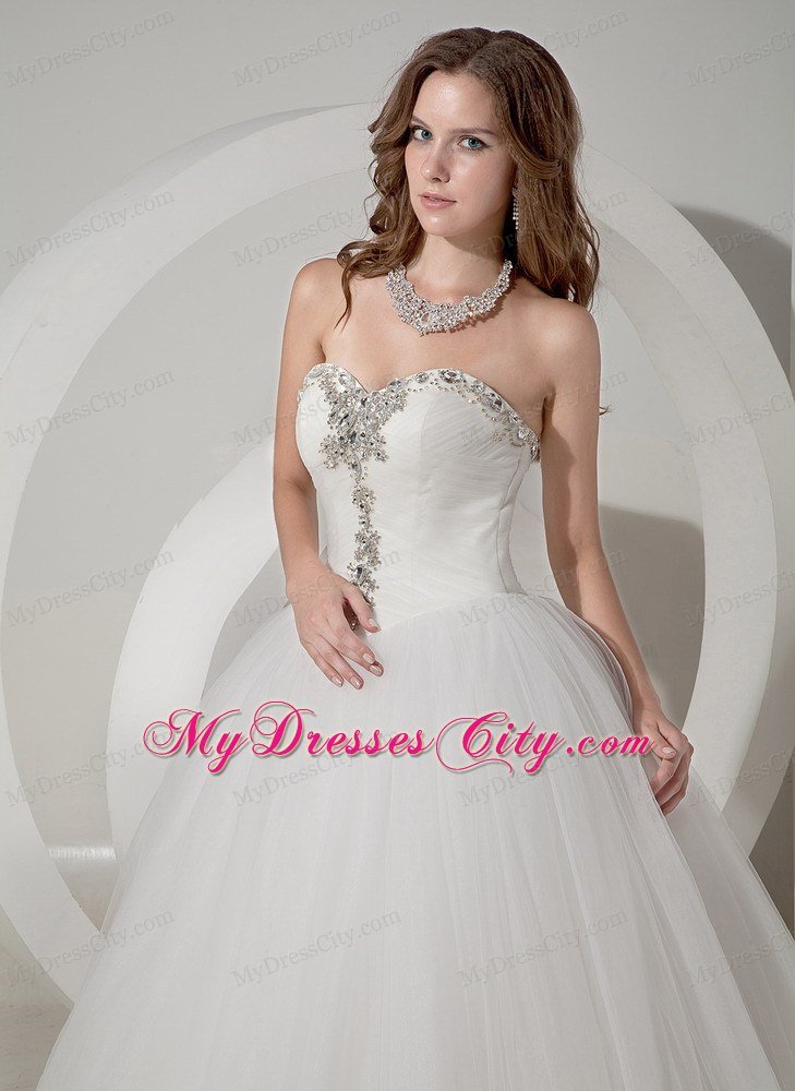 A-line Beaded Sweetheart Taffeta and Organza Wedding Dress with Train