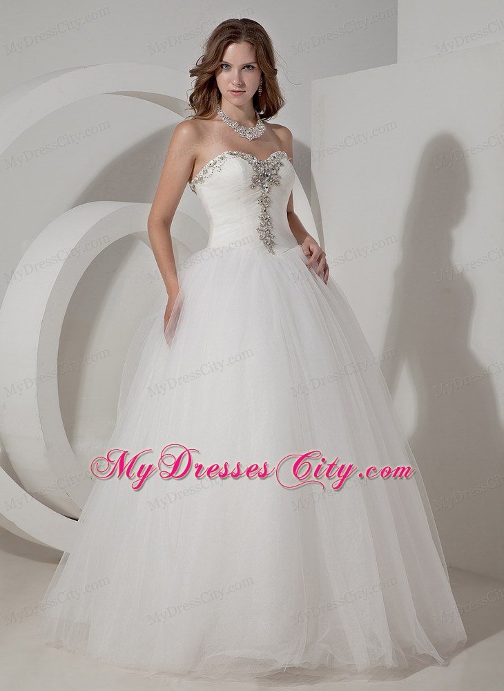 A-line Beaded Sweetheart Taffeta and Organza Wedding Dress with Train