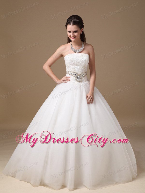 White Strapless Lace and Tulle Rhinestones Wedding Gowns under 250