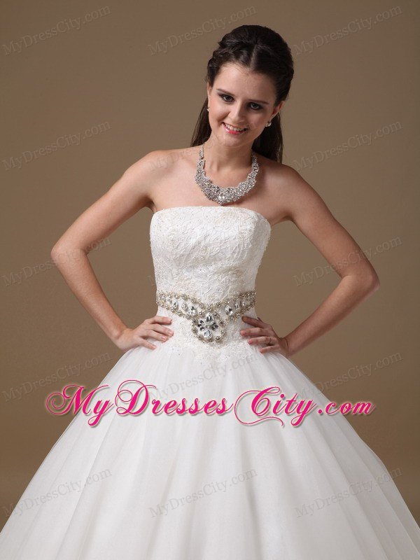 White Strapless Lace and Tulle Rhinestones Wedding Gowns under 250