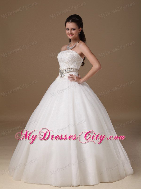 White Strapless Lace and Tulle Rhinestones Wedding Gowns under 250