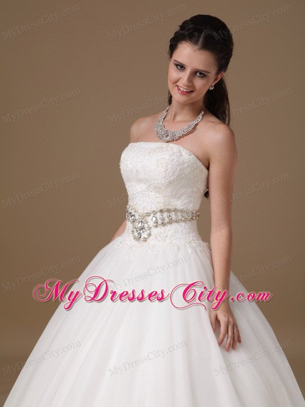 White Strapless Lace and Tulle Rhinestones Wedding Gowns under 250