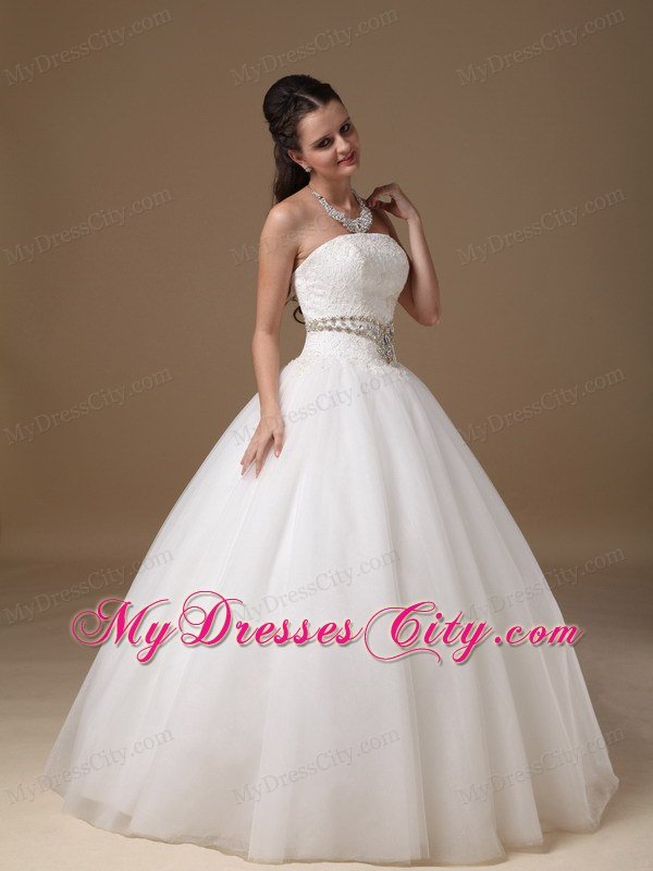 White Strapless Lace and Tulle Rhinestones Wedding Gowns under 250