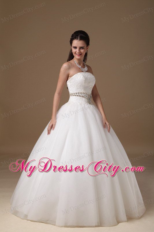 White Strapless Lace and Tulle Rhinestones Wedding Gowns under 250