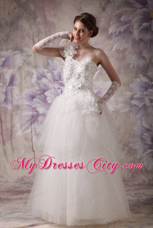 Beaded A-line One Ruffle Shoulder Floor-length Organza Wedding Dress