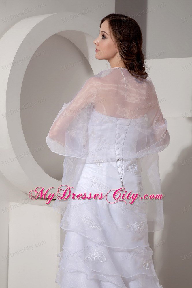 Ruffled Sheath Sweetheart Sweep Organza Appliques Wedding Dress