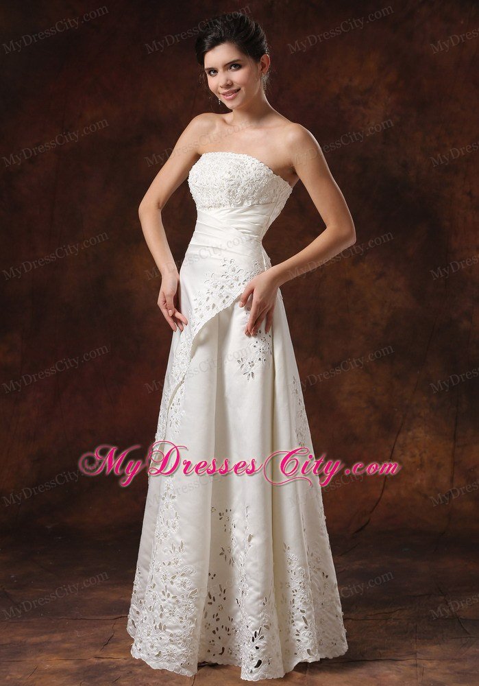 Vintage-inspired Long Strapless Wedding Dress With Lace Over Skirt