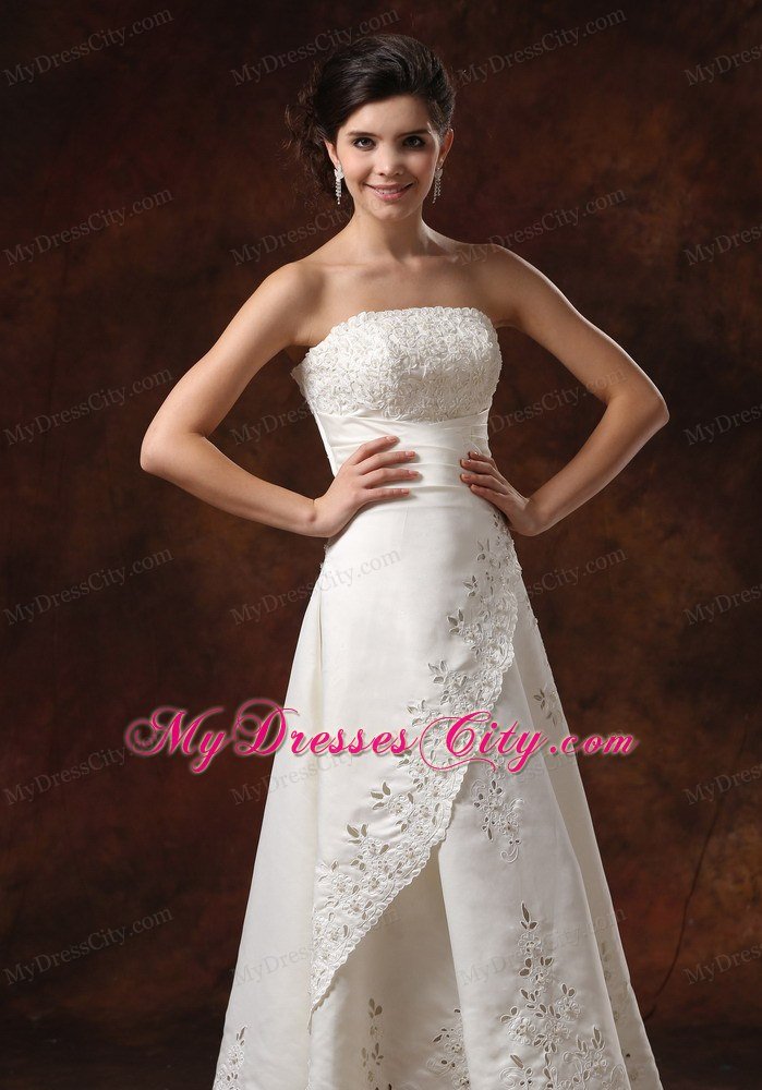 Vintage-inspired Long Strapless Wedding Dress With Lace Over Skirt