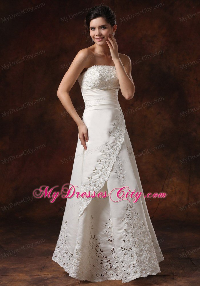 Vintage-inspired Long Strapless Wedding Dress With Lace Over Skirt