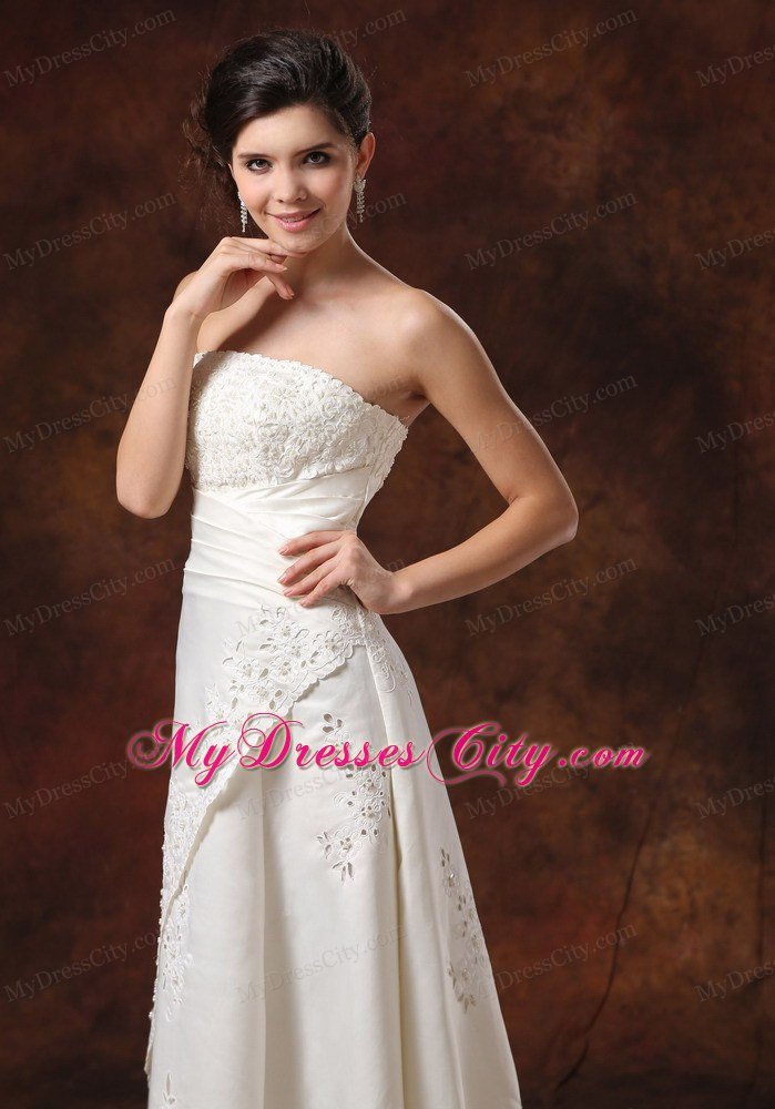 Vintage-inspired Long Strapless Wedding Dress With Lace Over Skirt