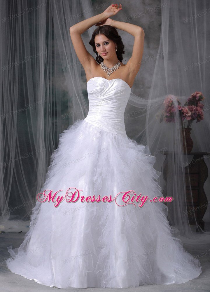 2013 Romantic A-line Sweetheart Taffeta and Tulle Ruffled Wedding Dress