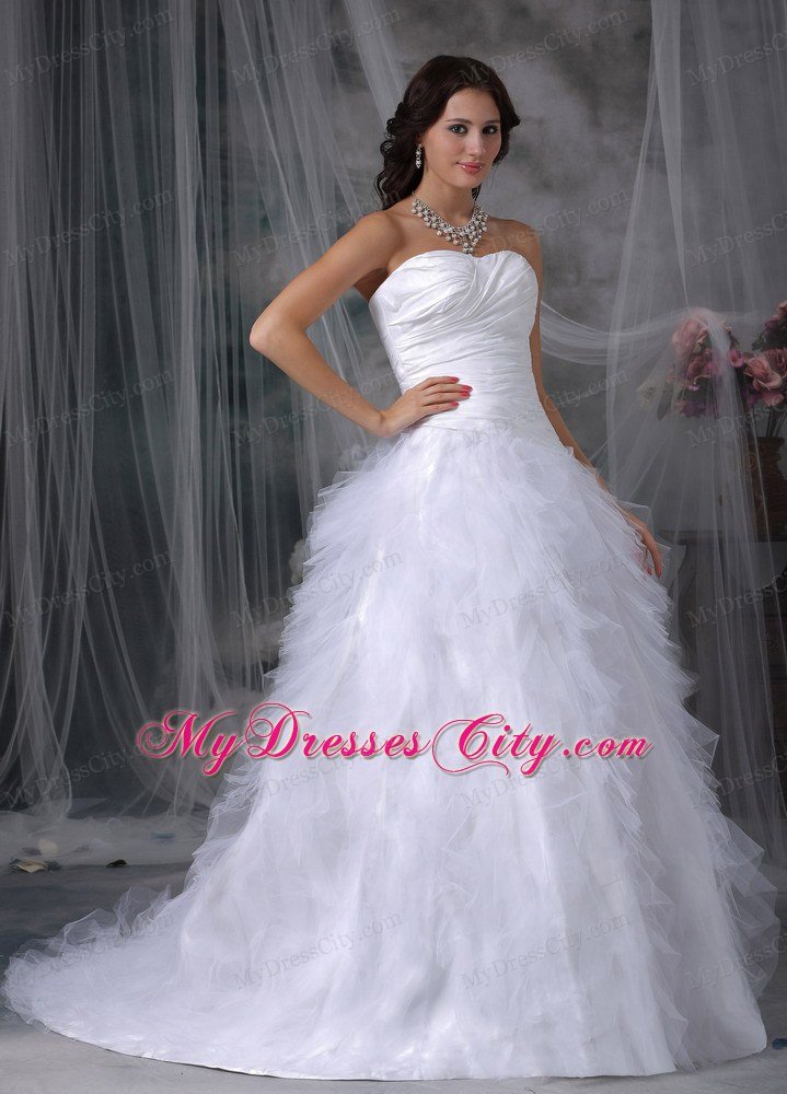 2013 Romantic A-line Sweetheart Taffeta and Tulle Ruffled Wedding Dress