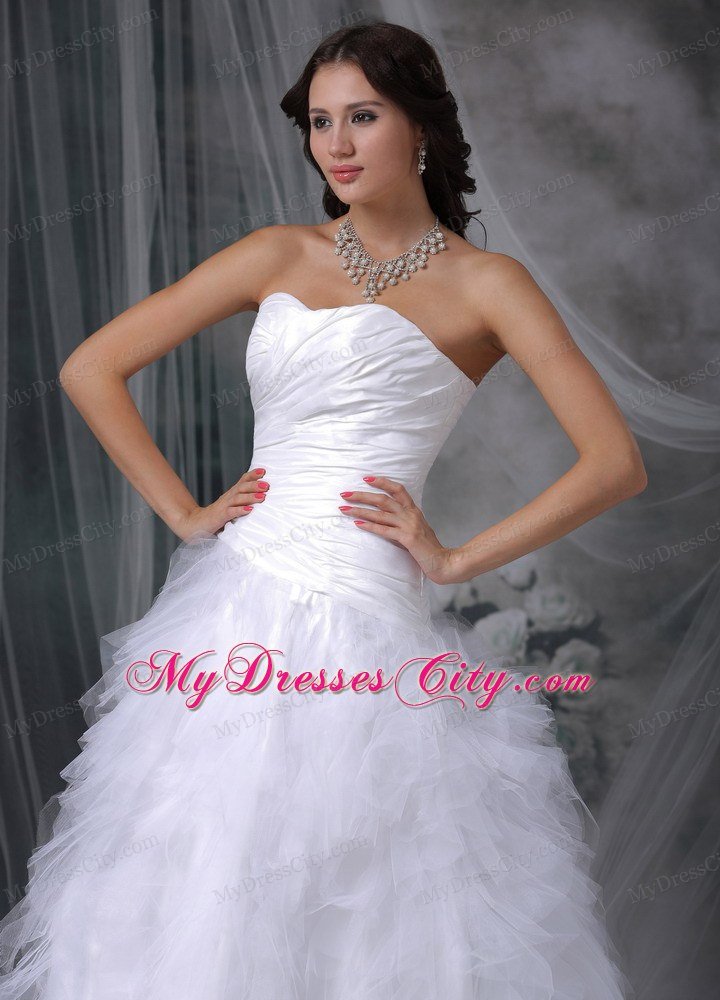 2013 Romantic A-line Sweetheart Taffeta and Tulle Ruffled Wedding Dress