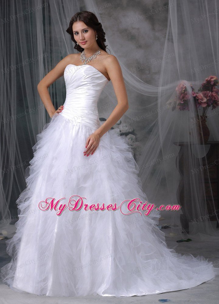 2013 Romantic A-line Sweetheart Taffeta and Tulle Ruffled Wedding Dress