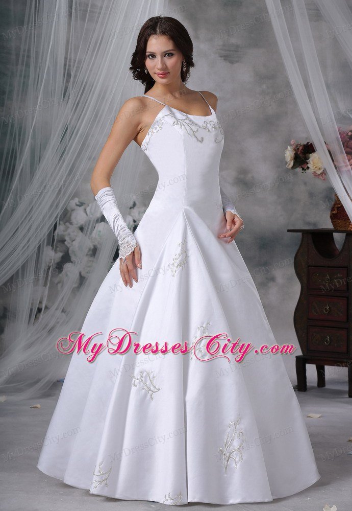 Modest Embroidery Decorate Bodice Straps Floor-length Wedding Dress