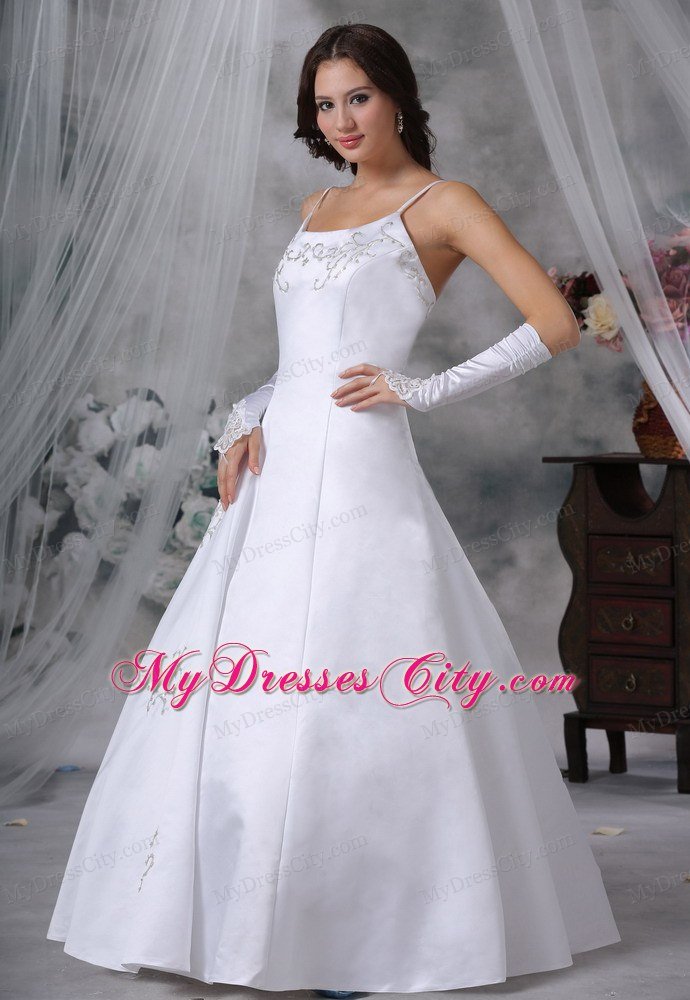 Modest Embroidery Decorate Bodice Straps Floor-length Wedding Dress