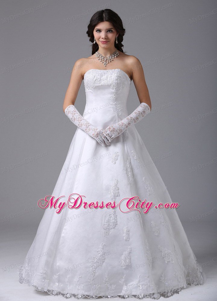 Surprising Strapless A-line Lace and Satin Wedding Dress Floor-length