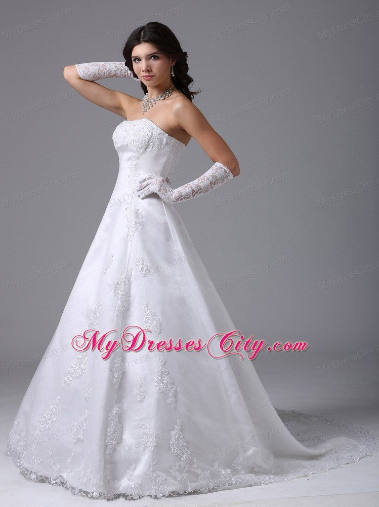 Surprising Strapless A-line Lace and Satin Wedding Dress Floor-length