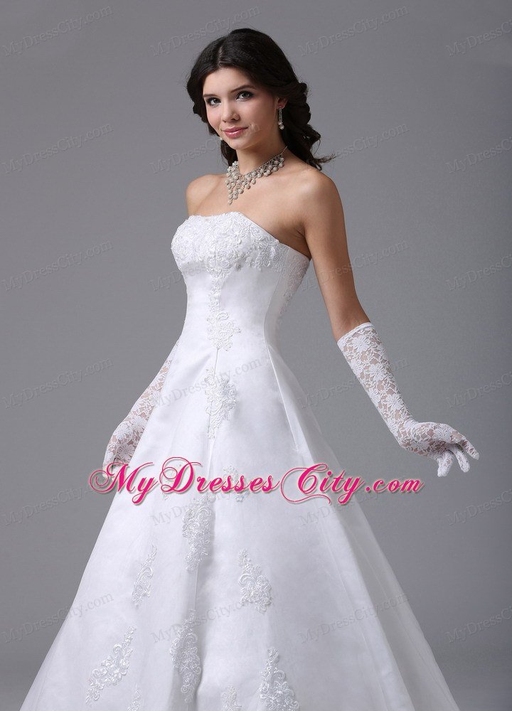 Surprising Strapless A-line Lace and Satin Wedding Dress Floor-length