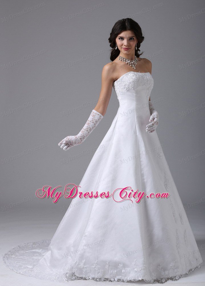 Surprising Strapless A-line Lace and Satin Wedding Dress Floor-length