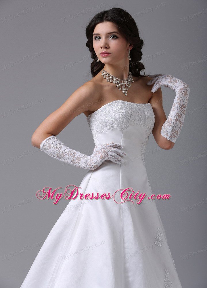 Surprising Strapless A-line Lace and Satin Wedding Dress Floor-length