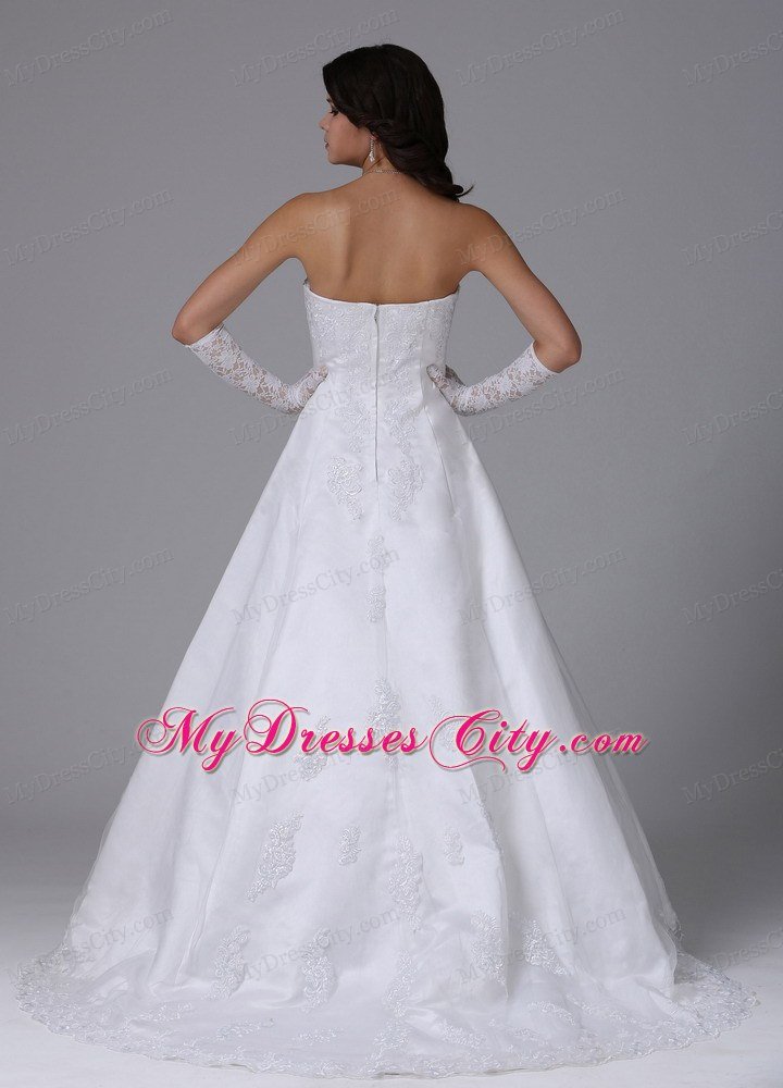 Surprising Strapless A-line Lace and Satin Wedding Dress Floor-length