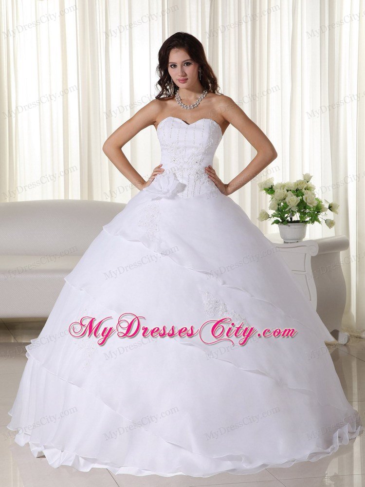 White Sweetheart Floor-length Beading Bridal Dress with Ruffled Layers