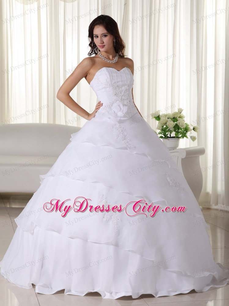 White Sweetheart Floor-length Beading Bridal Dress with Ruffled Layers