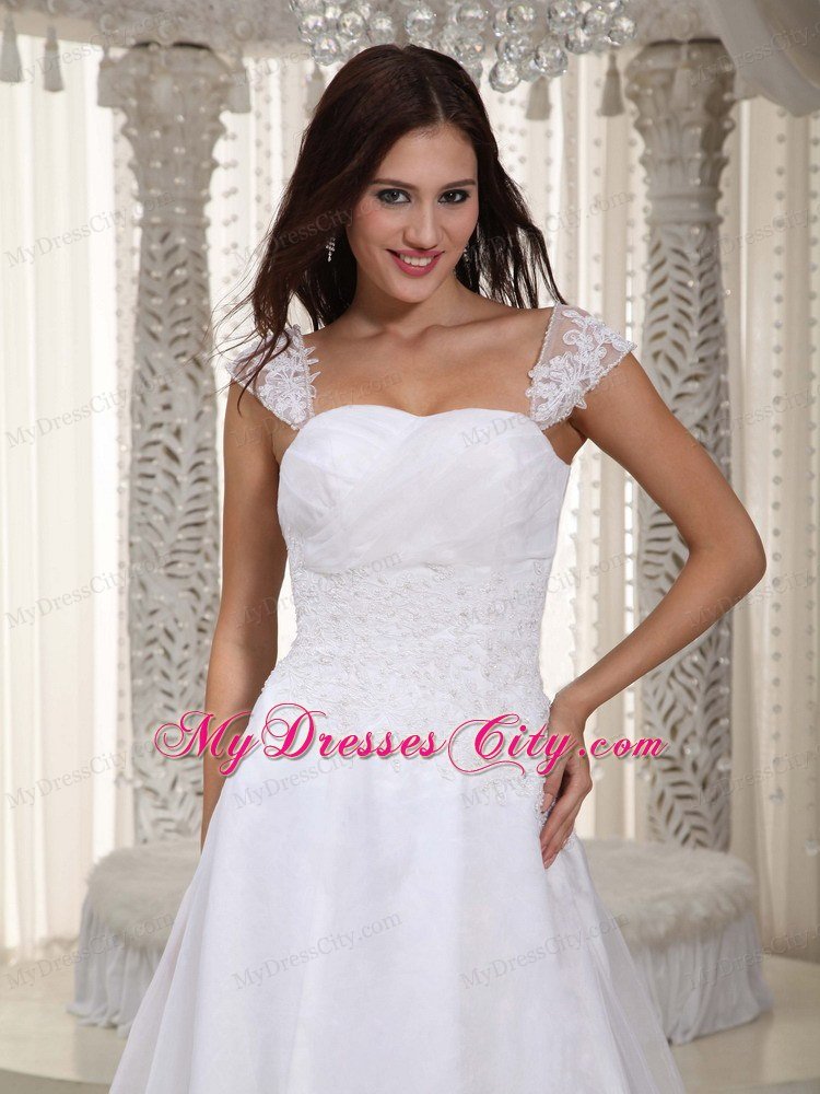 Wanted Slinky A-line Straps Court Train Lace Ruched Wedding Gowns