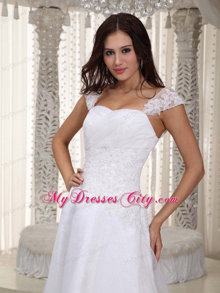 Wanted Slinky A-line Straps Court Train Lace Ruched Wedding Gowns