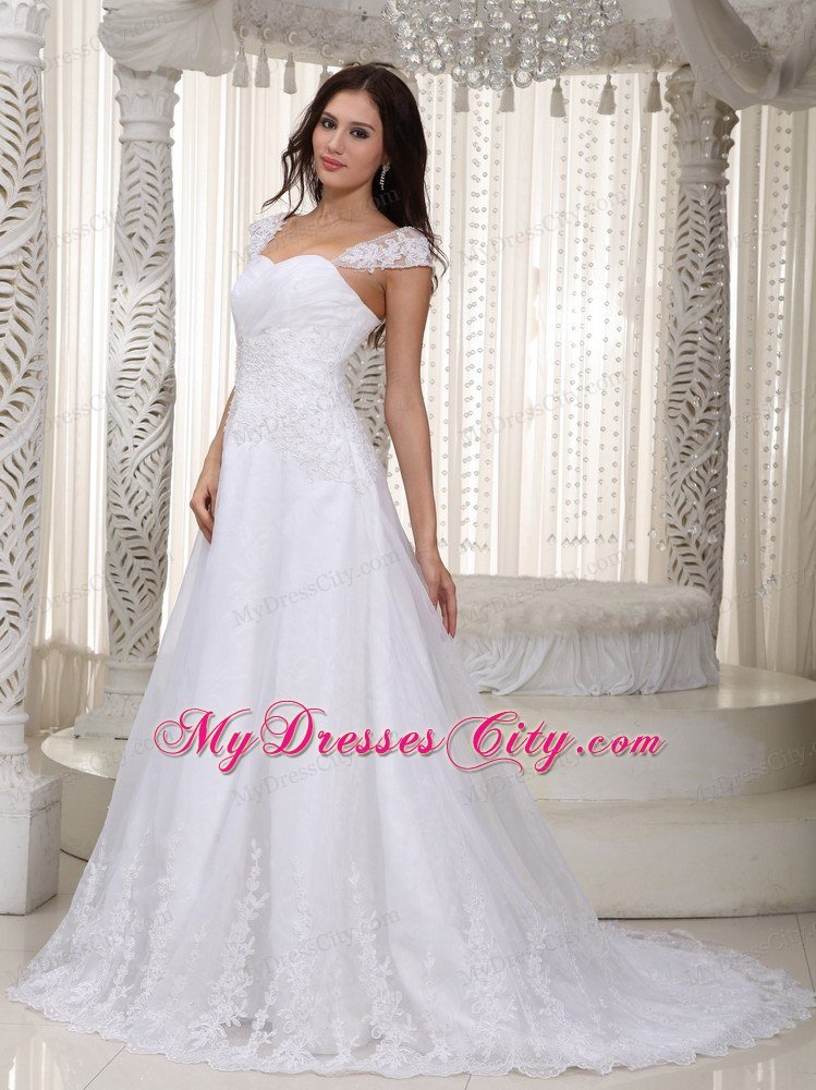 Wanted Slinky A-line Straps Court Train Lace Ruched Wedding Gowns