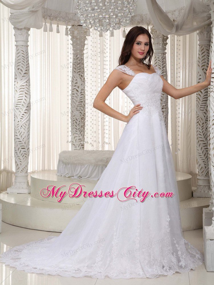 Wanted Slinky A-line Straps Court Train Lace Ruched Wedding Gowns