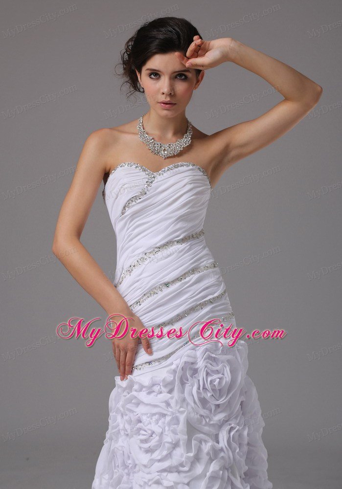 Flowers Embossed Fabric Mermaid Beaded Ruching Wedding Dress