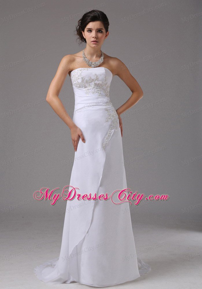 Wedding Dress Embroidery Decorated Bodice Brush Train Chiffon