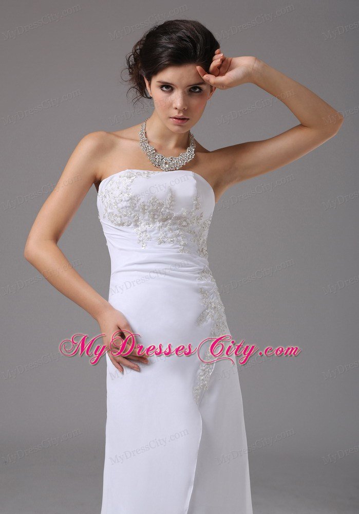 Wedding Dress Embroidery Decorated Bodice Brush Train Chiffon