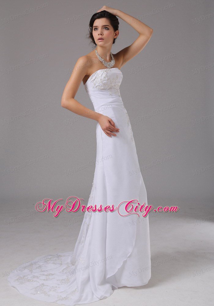 Wedding Dress Embroidery Decorated Bodice Brush Train Chiffon