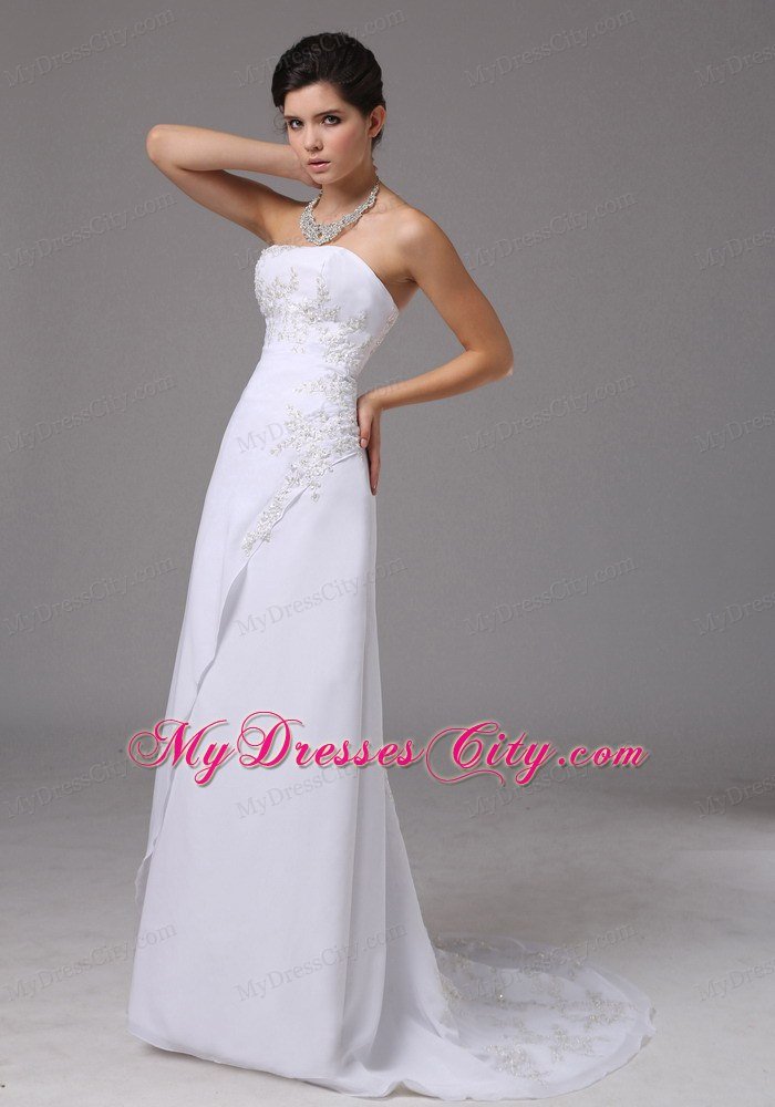 Wedding Dress Embroidery Decorated Bodice Brush Train Chiffon