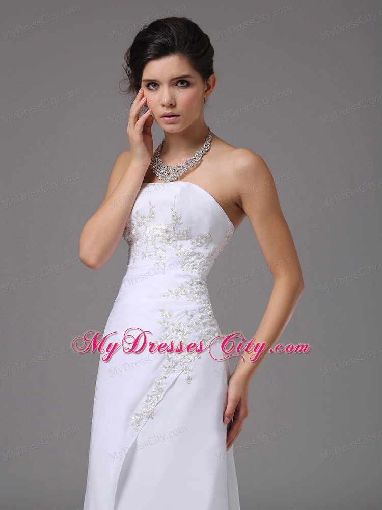 Wedding Dress Embroidery Decorated Bodice Brush Train Chiffon