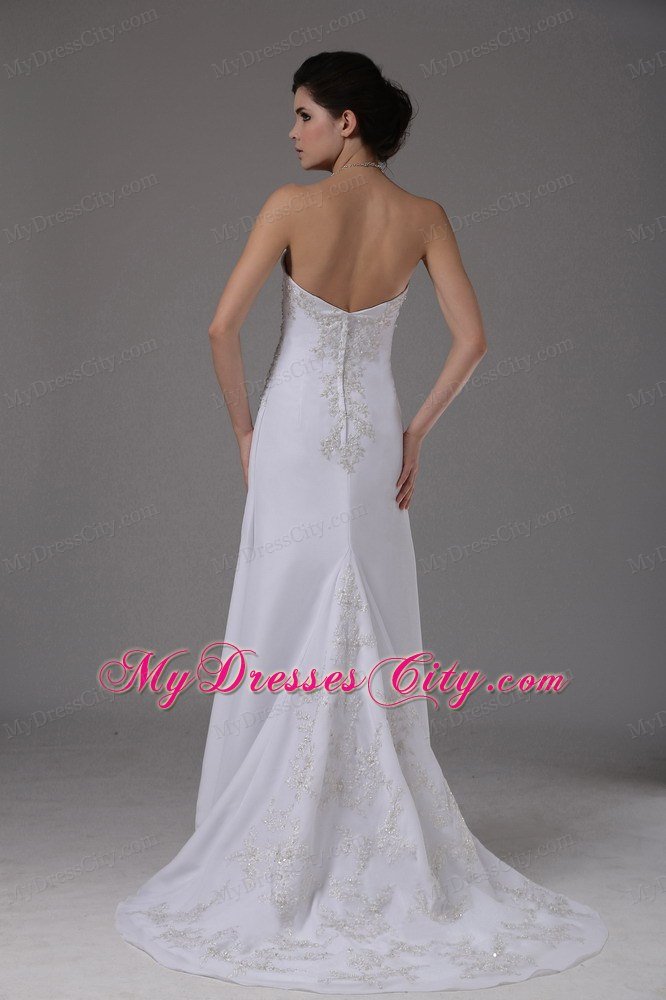 Wedding Dress Embroidery Decorated Bodice Brush Train Chiffon