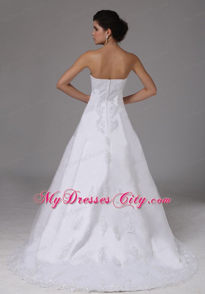 Traditional Ball Gown Wedding Dress Lace Hem Brush Train