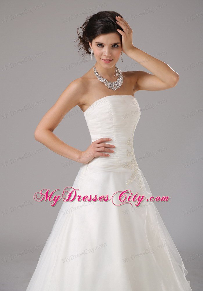 A-line Layered Organza Strapless Wedding Gown with Appliques