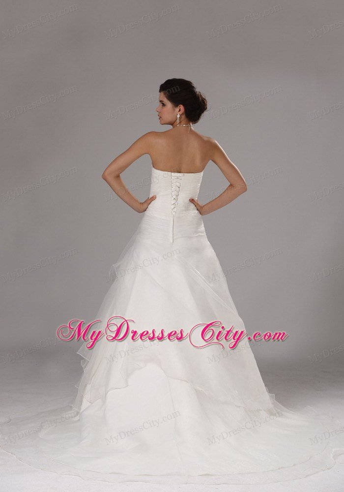 A-line Layered Organza Strapless Wedding Gown with Appliques