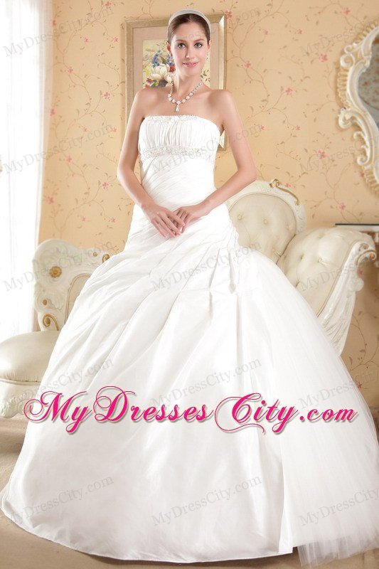 Ball Gown Court Train Tulle and Taffeta Beading Wedding Dress